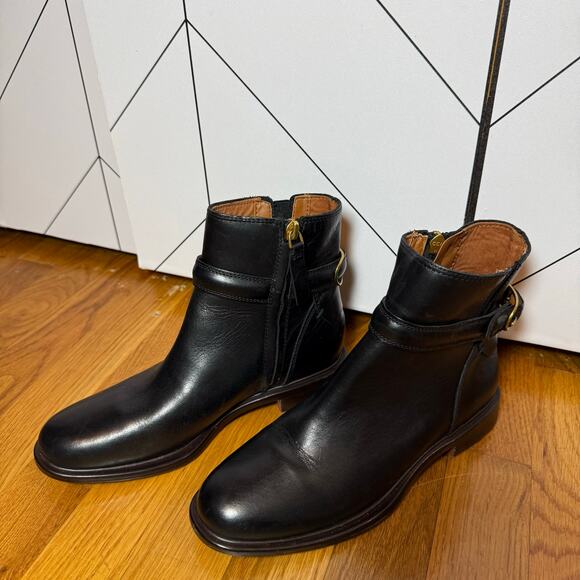 Franco Sarto Elese Womens 5 Black Leather Boot Bootie Classic Short Heel Fall - Picture 1 of 9